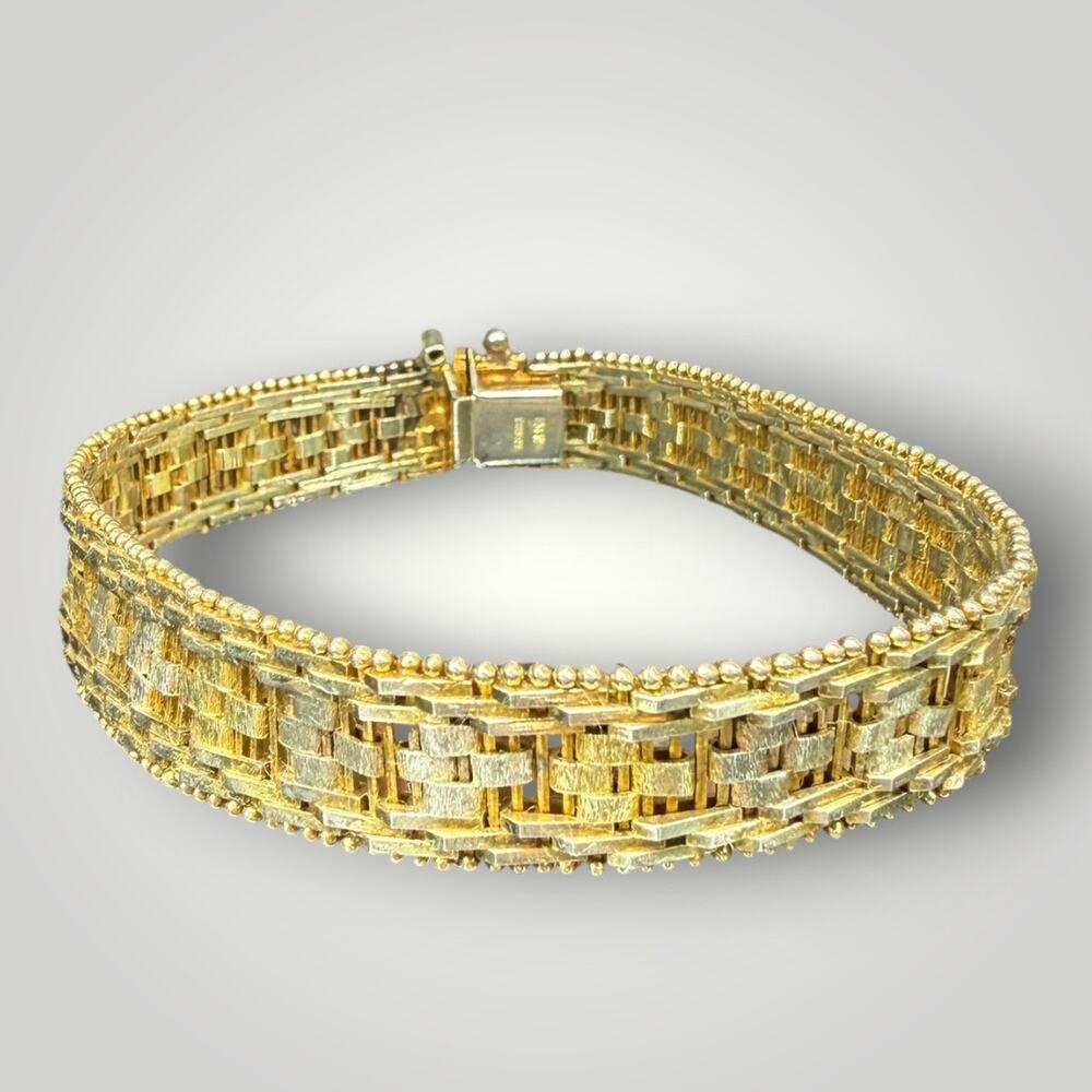 Milor Sterling Silver Gold Wash Patterned Bracelet Vintage sz 7,5